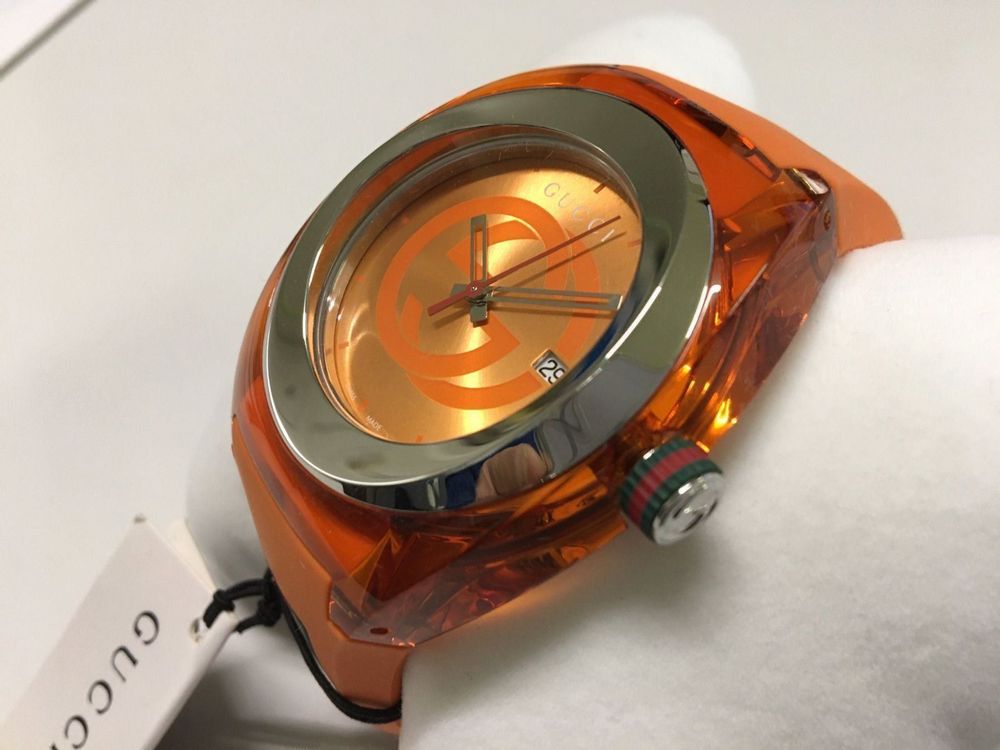  Shop Authentic Gucci Sync XXL Quartz Orange Dial Orange Rubber Strap Unisex Watch - YA137108 - Luxxuri