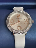  Shop Authentic Swarovski Crystal Frost Silver Dial White Leather Strap Watch for Women - 5484070 - Luxxuri