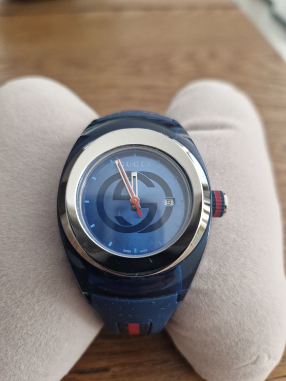  Shop Authentic Gucci Sync Quartz Blue Dial Blue Rubber Strap Watch For Men - YA137304 - Luxxuri