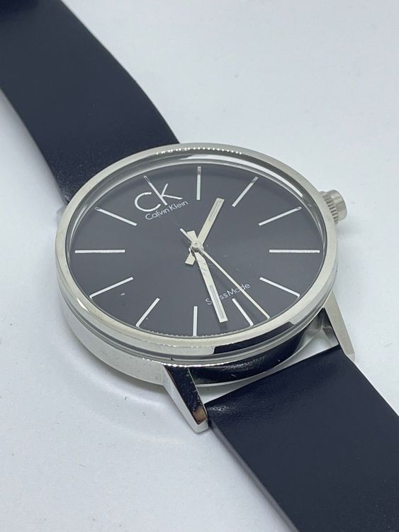  Shop Authentic Calvin Klein Minimal Black Dial Black Leather Strap Watch for Men - K7621107 - Luxxuri