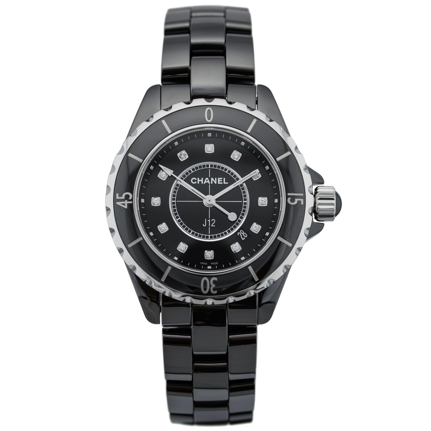  Shop Authentic Chanel J12 Quartz Diamonds Black Dial Black Steel Strap Watch for Women - J12 H1625 - Luxxuri