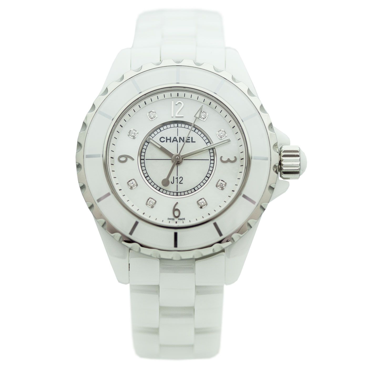 Shop Authentic Chanel J12 Diamonds Quartz Ceramic White Dial White Steel Strap Watch for Women - J12 H2422 - Luxxuri