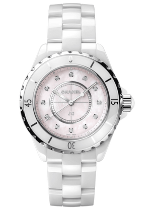  Shop Authentic Chanel J12 Quartz Diamonds Pink Dial White Steel Strap Watch for Women - J12 H5513 - Luxxuri