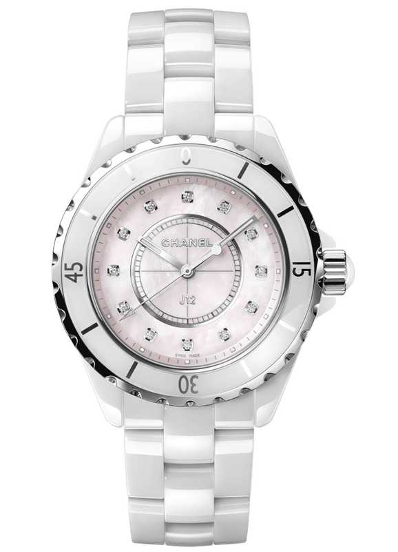  Shop Authentic Chanel J12 Quartz Diamonds Pink Dial White Steel Strap Watch for Women - J12 H5513 - Luxxuri