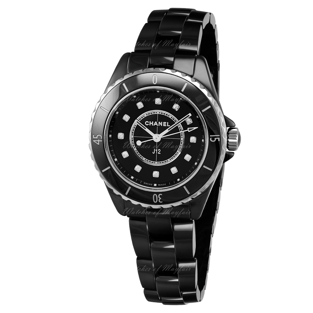 Shop Authentic Chanel J12 Quartz Diamonds Black Dial Black Steel Strap Watch for Women - J12 H5701 - Luxxuri