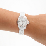 Shop Authentic Chanel J12 Diamonds Quartz Mother of Pearl White Dial White Steel Strap Watch for Women - J12 H2570 - Luxxuri