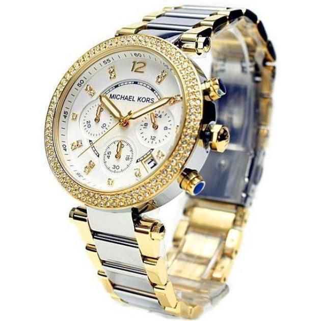  Shop Authentic Michael Kors Parker Chronograph Silver Dial Two Tone Steel Strap Watch For Women - MK5687 - Luxxuri