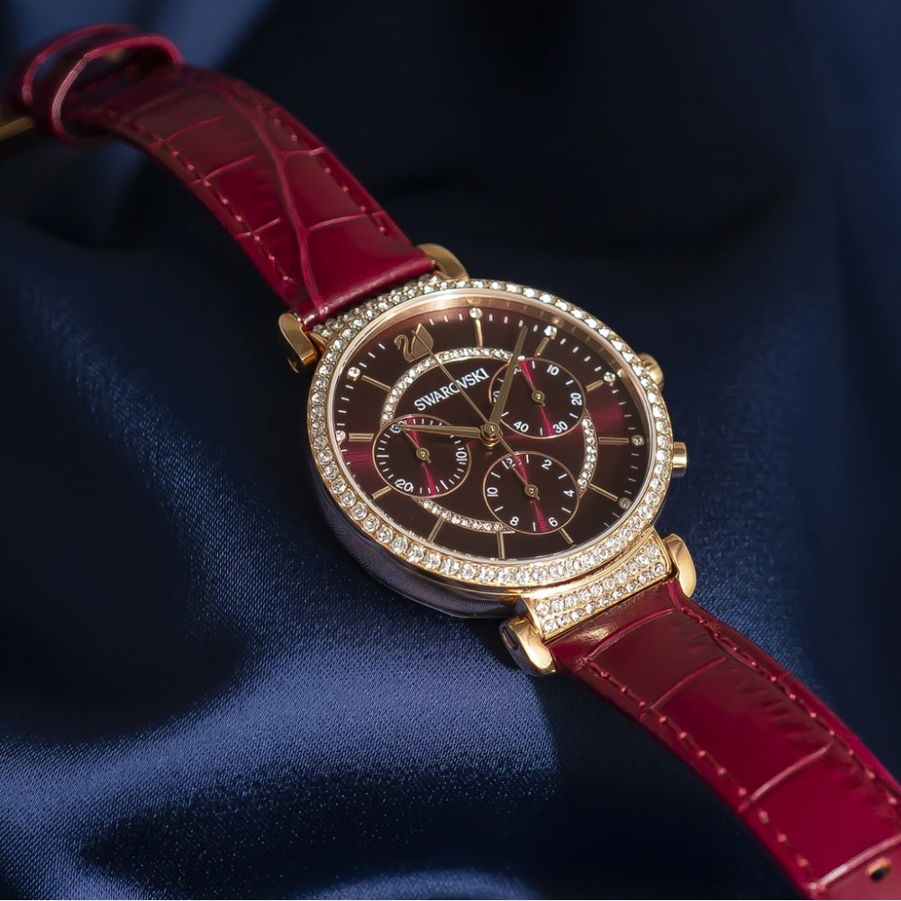  Shop Authentic Swarovski Passage Chrono Red Dial Red Leather Strap Watch for Women - 5580345 - Luxxuri