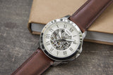 Shop Authentic Fossil Grant Automatic Beige Skeleton Dial Brown Leather Strap Watch for Men - ME3099 - Luxxuri