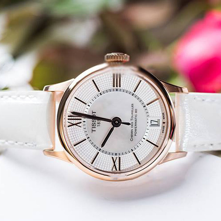  Shop Authentic Tissot Chemin Des Tourelles Powermatic 80 Lady Silver Dial White Leather Strap Watch For Women - T099.207.36.118.00 - Luxxuri
