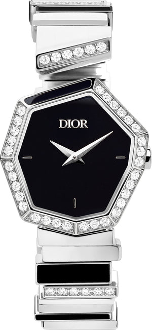  Shop Authentic Dior Gem Dior Mother of Pearl Diamonds Black Dial Silver Steel Strap Watch for Women - CD18111X1058 - Luxxuri