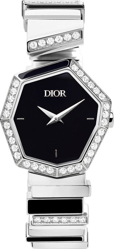  Shop Authentic Dior Gem Dior Mother of Pearl Diamonds Black Dial Silver Steel Strap Watch for Women - CD18111X1058 - Luxxuri
