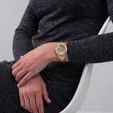  Shop Authentic Guess Moonlight Multi Function Diamonds Gold Dial Gold Steel Strap Watch for Women - GW0320L2 - Luxxuri