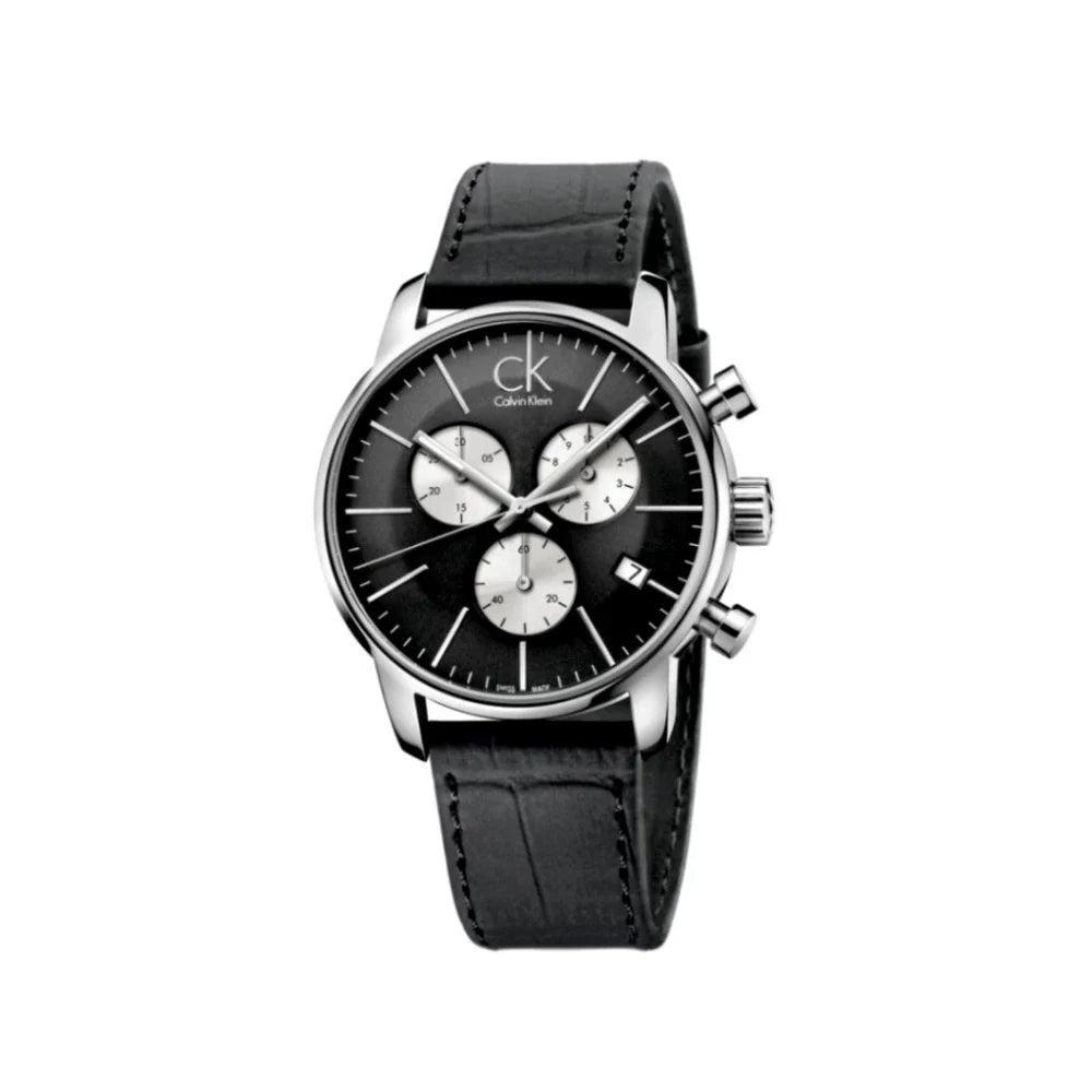 Shop Authentic Calvin Klein City Chronograph Black Dial Black Leather Strap Watch for Men - K2G271CX - Luxxuri