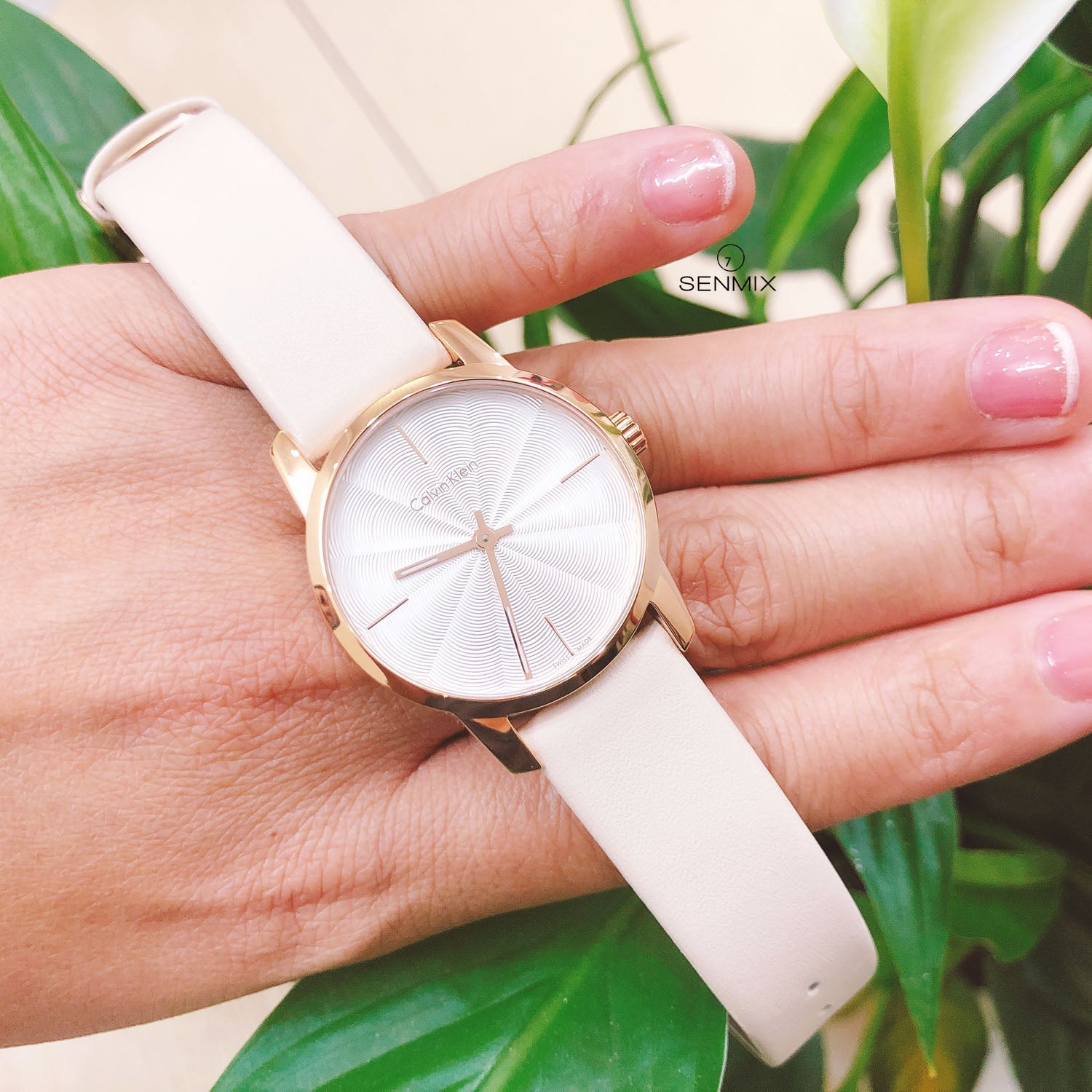  Shop Authentic Calvin Klein City Silver Dial White Leather Strap Watch for Women - K2G236X6 - Luxxuri