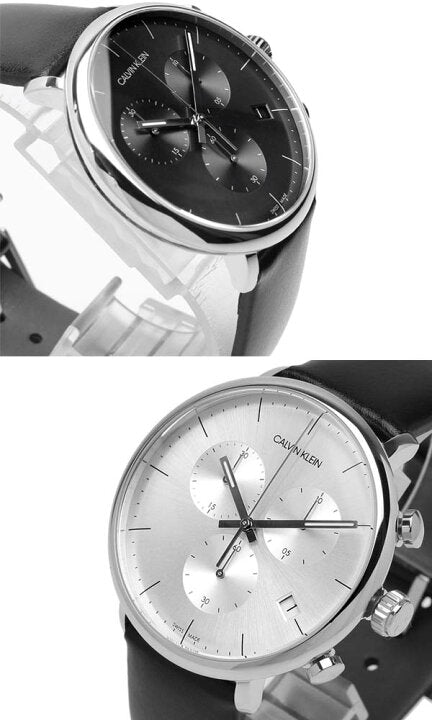  Shop Authentic Calvin Klein High Noon Chronograph White Dial Black Leather Strap Watch for Men - K8M271C6 - Luxxuri