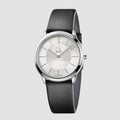 Shop Authentic Calvin Klein Minimal Silver Dial Black Leather Strap Watch for Women - K3M221C6 - Luxxuri