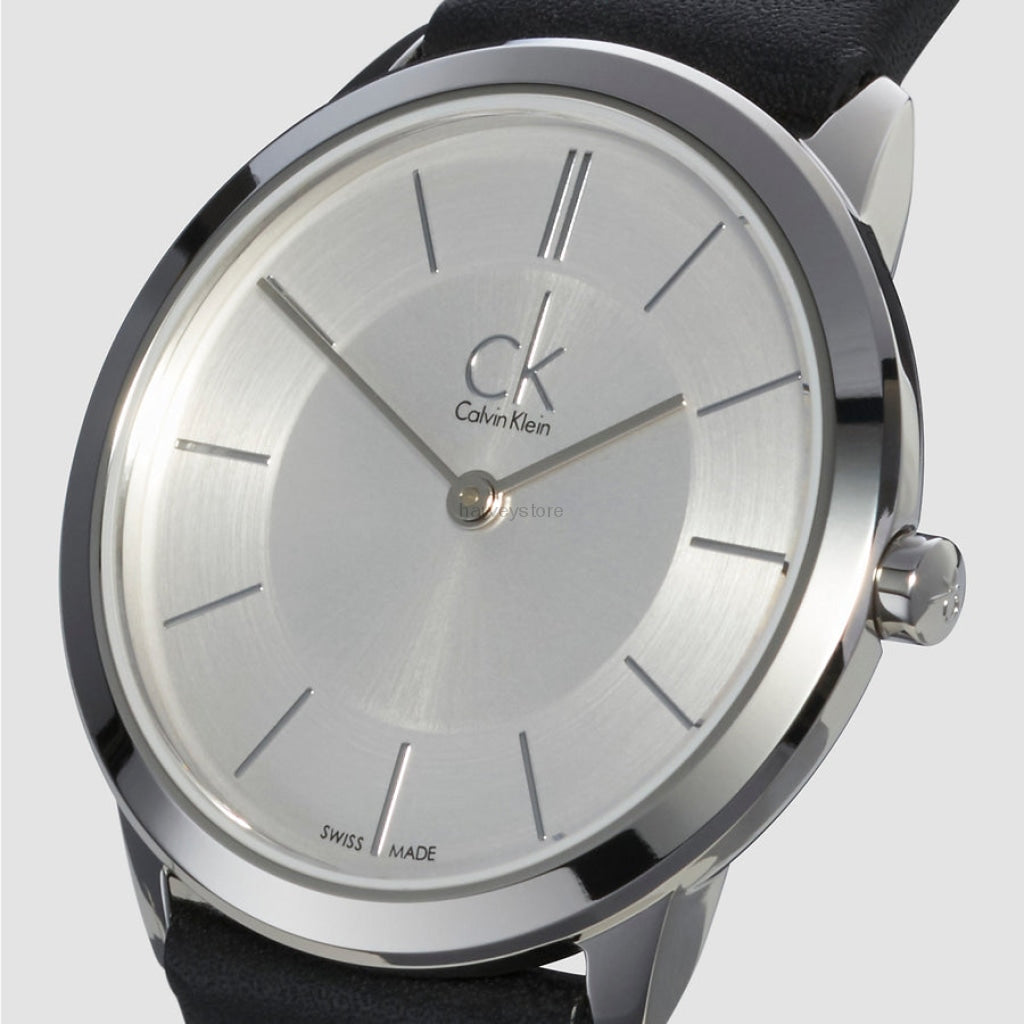  Shop Authentic Calvin Klein Minimalist White Dial Black Leather Strap Watch for Men - K3M211C6 - Luxxuri