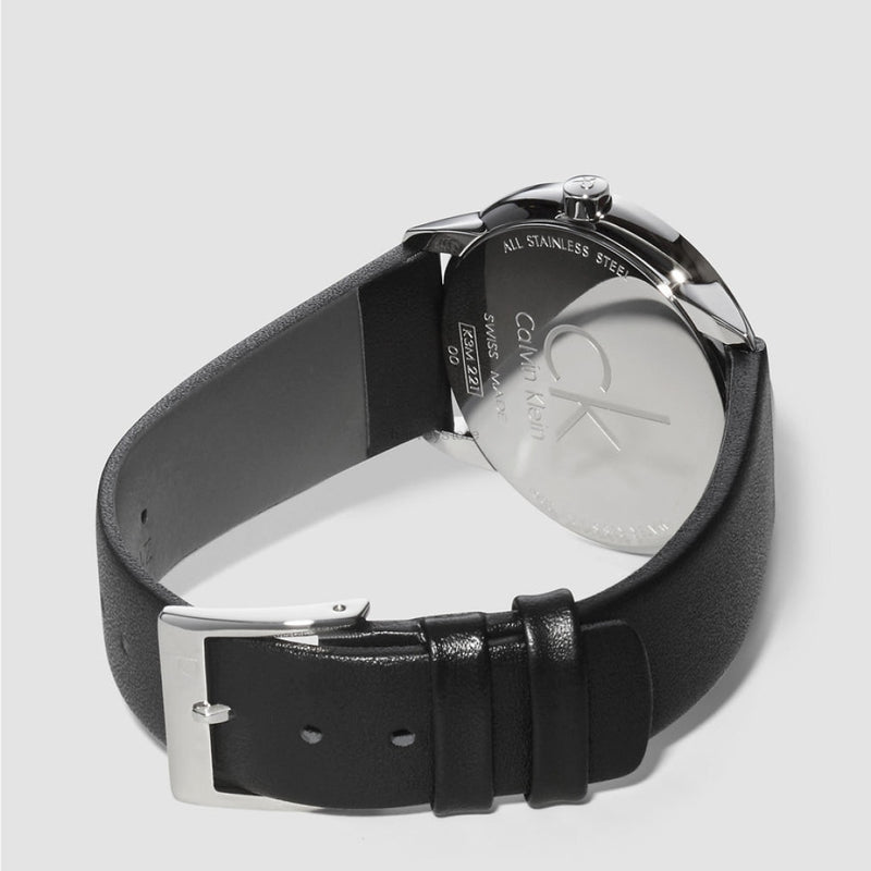  Shop Authentic Calvin Klein Minimal Silver Dial Black Leather Strap Watch for Women - K3M221C6 - Luxxuri