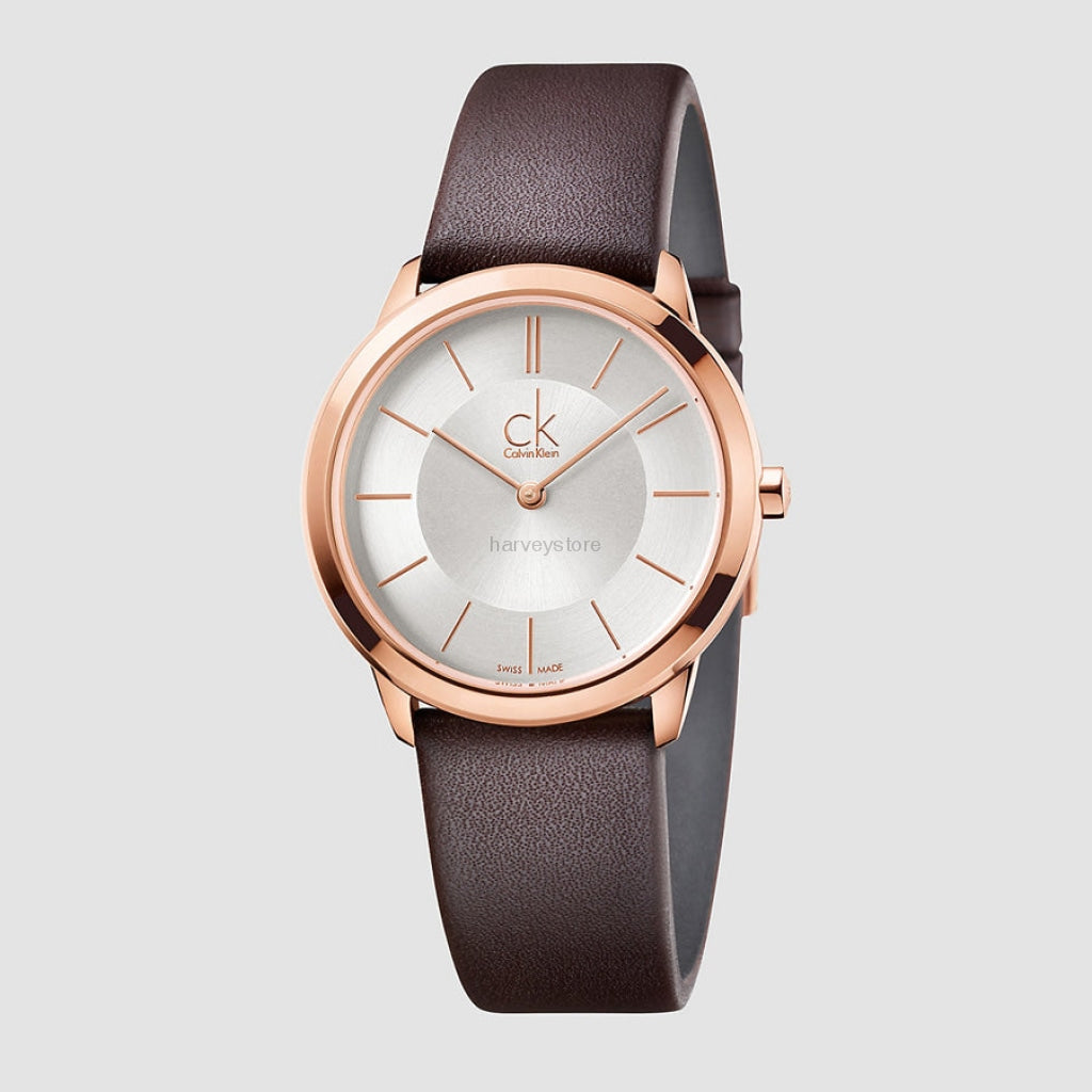  Shop Authentic Calvin Klein Minimal White Dial Brown Leather Strap Watch for Women - K3M226G6 - Luxxuri