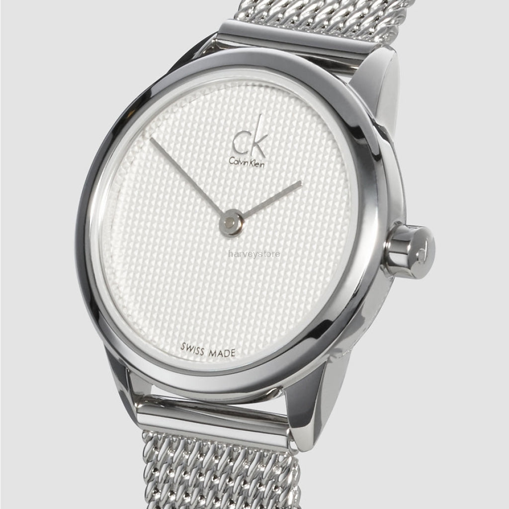  Shop Authentic Calvin Klein Minimal White Dial Silver Mesh Bracelet Watch for Women - K3M2312Y - Luxxuri