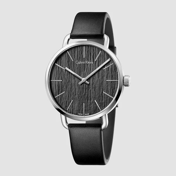  Shop Authentic Calvin Klein Even Black Dial Black Leather Strap Watch for Women - K7B211C1 - Luxxuri