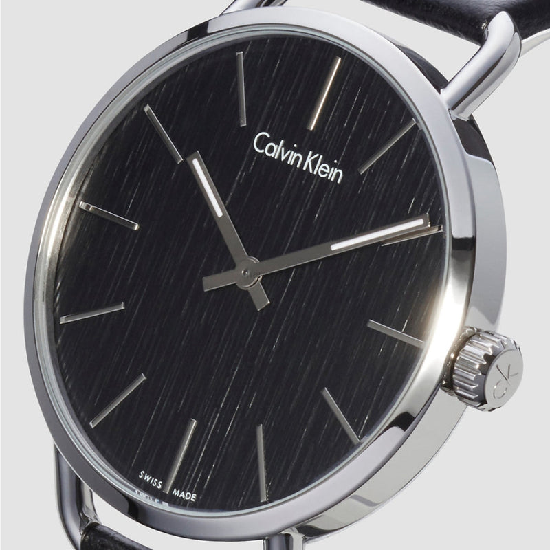  Shop Authentic Calvin Klein Even Black Dial Black Leather Strap Watch for Women - K7B231C1 - Luxxuri