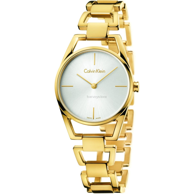  Shop Authentic Calvin Klein Dainty White Dial Gold Steel Strap Watch for Women - K7L23546 - Luxxuri