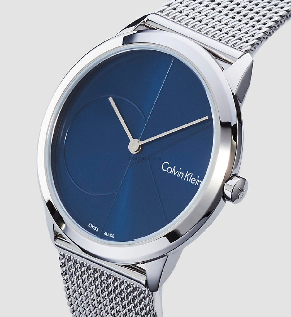  Shop Authentic Calvin Klein Minimal Blue Dial Silver Mesh Bracelet Watch for Men - K3M2112N - Luxxuri