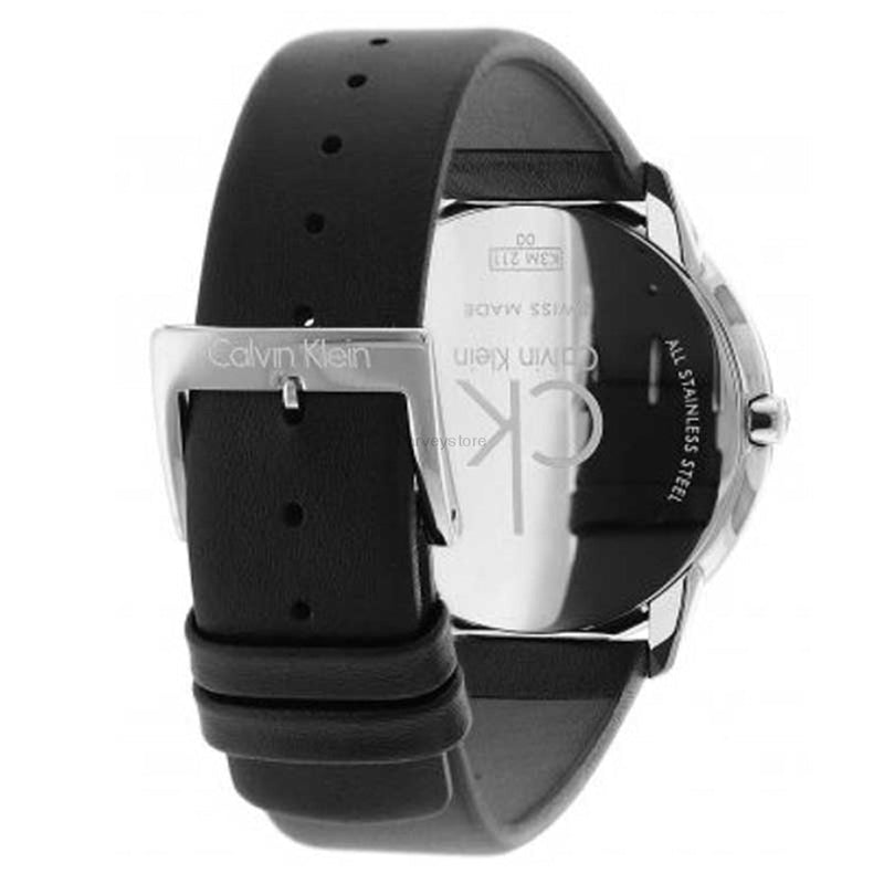  Shop Authentic Calvin Klein Minimal Silver Dial Black Leather Strap Watch for Men - K3M221CY - Luxxuri