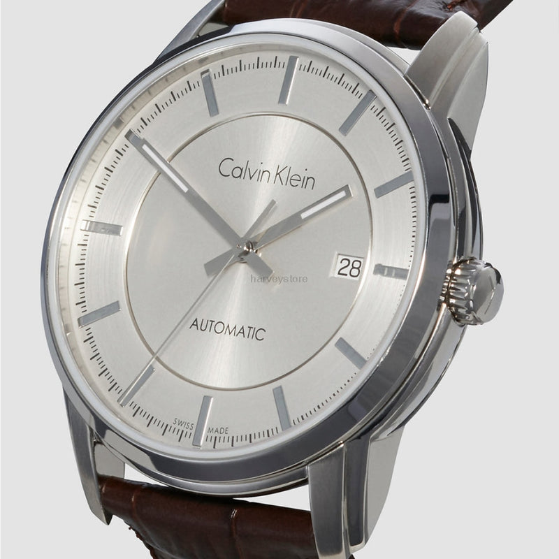  Shop Authentic Calvin Klein Infinity Silver Dial Brown Leather Strap Watch for Men - K5S341G6 - Luxxuri