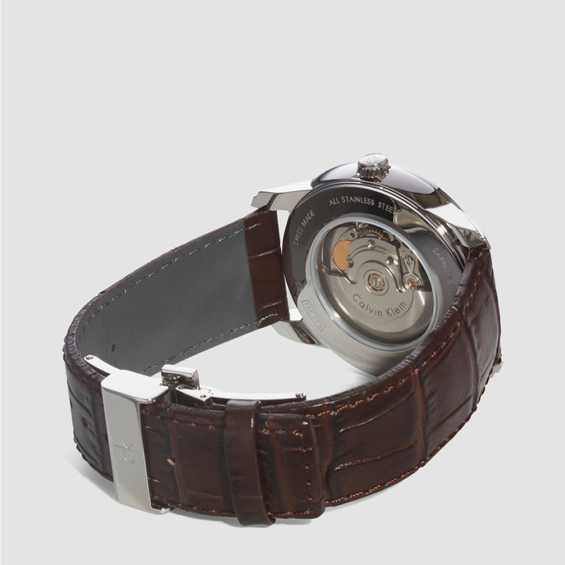  Shop Authentic Calvin Klein Infinity Silver Dial Brown Leather Strap Watch for Men - K5S341G6 - Luxxuri