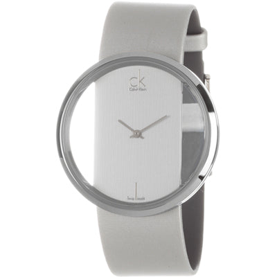  Shop Authentic Calvin Klein Glam Transparent Silver Dial Grey Leather Strap Watch for Women - K9423193 - Luxxuri