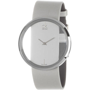  Shop Authentic Calvin Klein Glam Transparent Silver Dial Grey Leather Strap Watch for Women - K9423193 - Luxxuri
