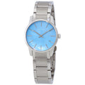  Shop Authentic Calvin Klein City Mother of Pearl Blue Dial Silver Steel Strap Watch for Women - K2G2314X - Luxxuri