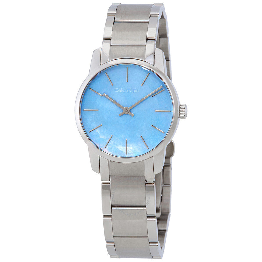  Shop Authentic Calvin Klein City Mother of Pearl Blue Dial Silver Steel Strap Watch for Women - K2G2314X - Luxxuri