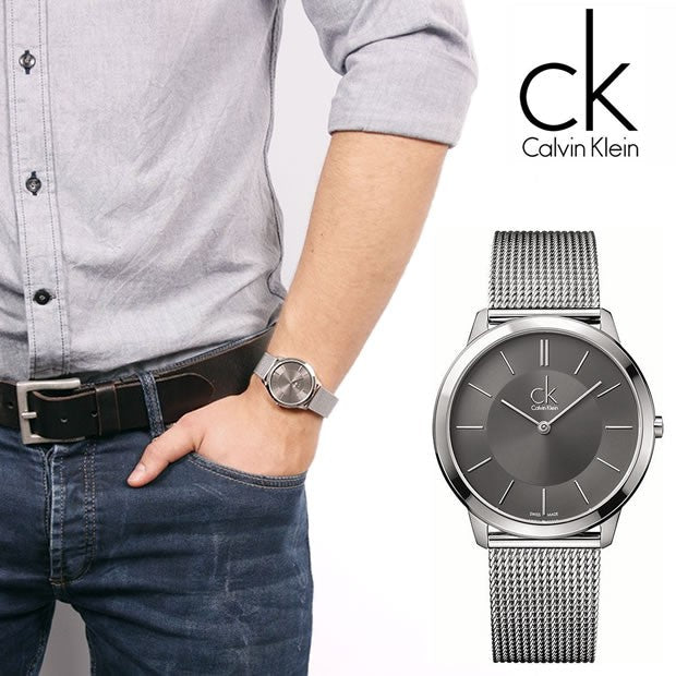  Shop Authentic Calvin Klein Minimal Grey Dial Silver Mesh Bracelet Watch for Men - K3M21124 - Luxxuri