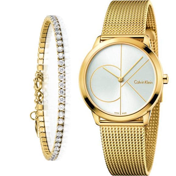  Shop Authentic Calvin Klein Minimal Silver Dial Gold Mesh Bracelet Watch for Women - K3M22526 - Luxxuri