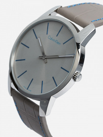  Shop Authentic Calvin Klein City Silver Dial Grey Leather Strap Watch for Men - K2G211Q4 - Luxxuri