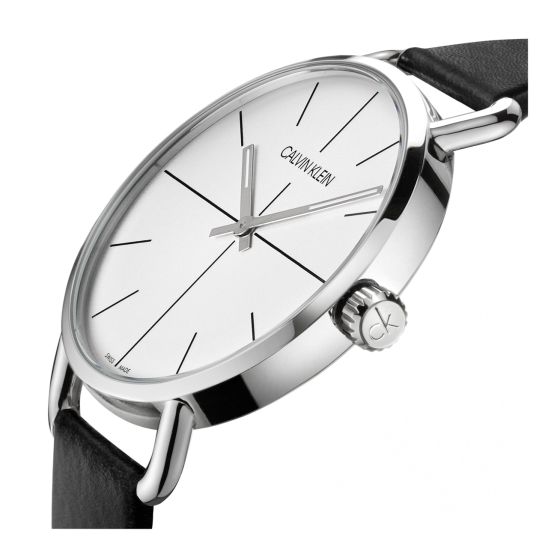  Shop Authentic Calvin Klein Even Silver Dial Black Leather Strap Watch for Men - K7B211CY - Luxxuri