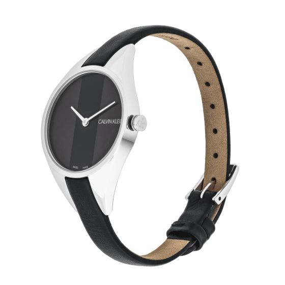  Shop Authentic Calvin Klein Rebel Black Grey Dial Black Leather Strap Watch for Women - K8P231C1 - Luxxuri