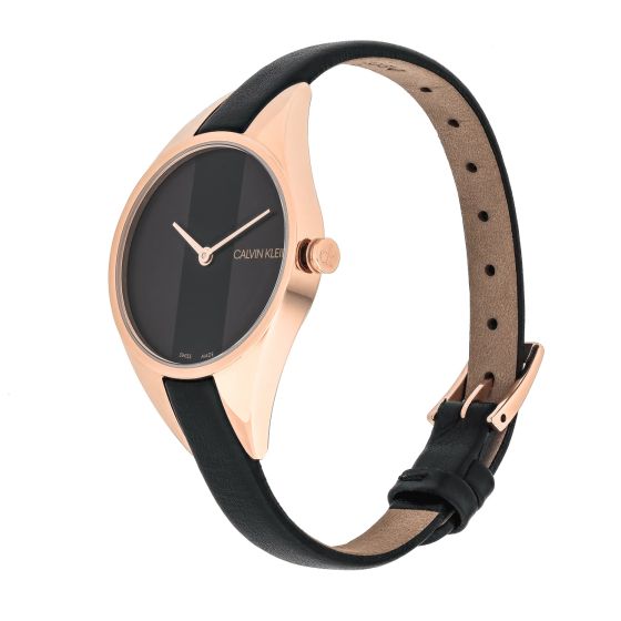  Shop Authentic Calvin Klein Rebel Black Dial Black Leather Strap Watch for Women - K8P236C1 - Luxxuri