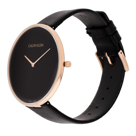  Shop Authentic Calvin Klein Full Moon Black Dial Black Leather Strap Watch for Women - K8Y236C1 - Luxxuri