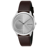 Shop Authentic Calvin Klein Minimal Silver Dial Brown Leather Strap Watch for Men - K3M211G6 - Luxxuri