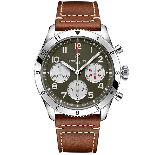  Shop Authentic Breitling Avi Chronograph 42 Curtiss Warhawk Green Dial Brown Leather Strap Watch for Men - A233802A1L1X1 - Luxxuri