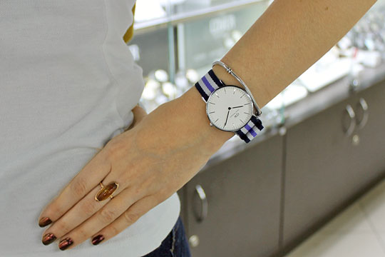  Shop Authentic Daniel Wellington Classic Trinity White Dial Three Tone Nylon Strap Watch For Women - 0609DW - Luxxuri
