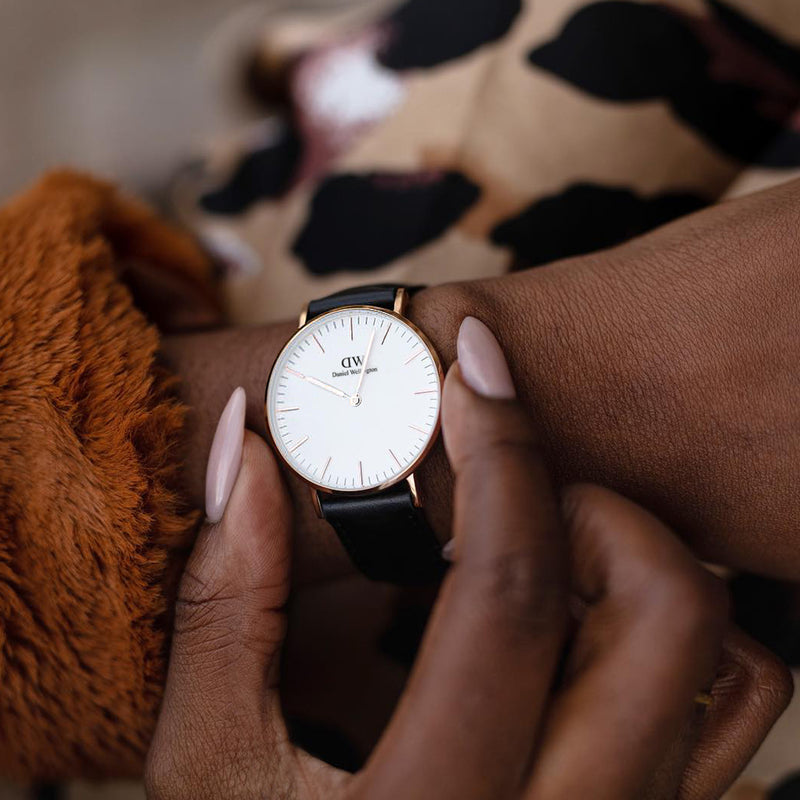  Shop Authentic Daniel Wellington Classic Sheffield White Dial Black Leather Strap Watch for Women - DW00100036 - Luxxuri