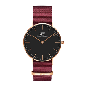  Shop Authentic Daniel Wellington Classic Roselyn Black Dial Maroon Nylon Strap Watch For Women - DW00100273 - Luxxuri