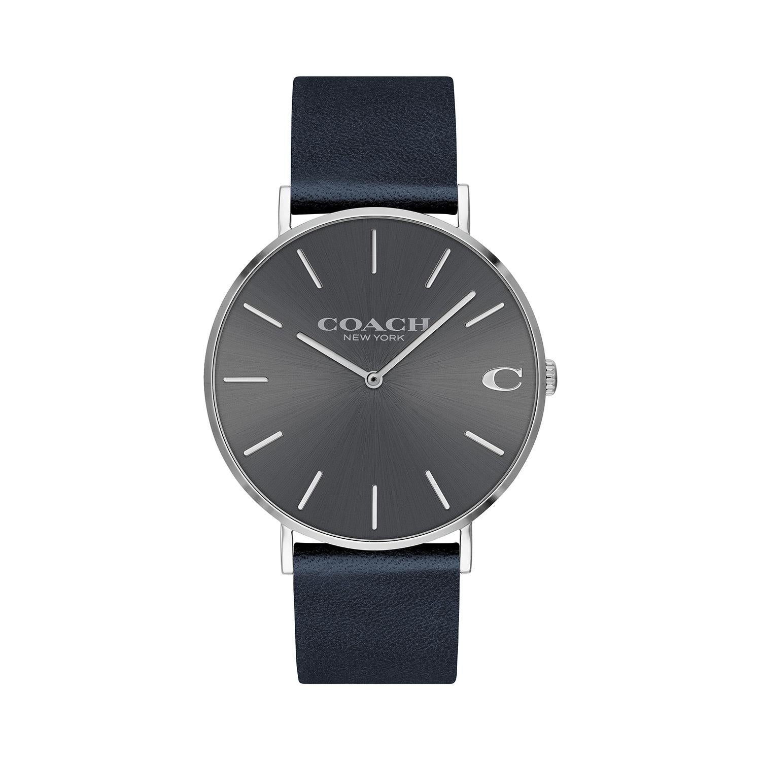 Coach Charles Grey Dial Black Leather Strap Watch for Men - 14602150