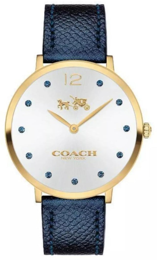 Coach Slim Easton Silver Dial Blue Leather Strap Watch for Women - 14502687